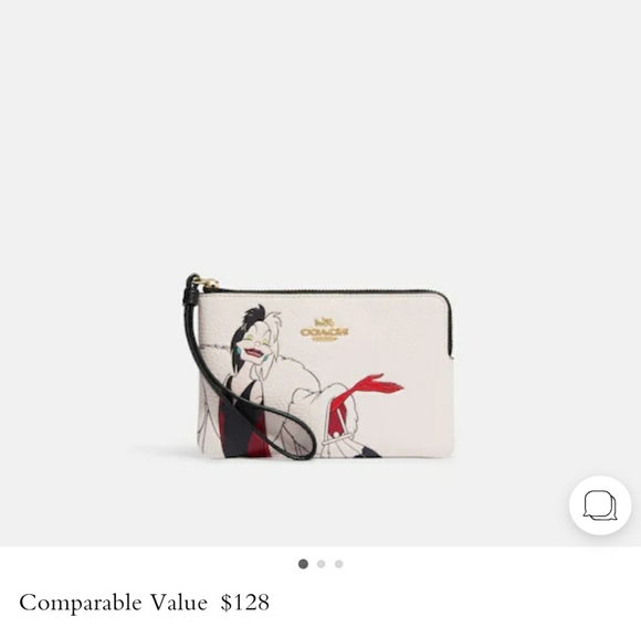 NWT Disney x Coach collab. Corner Zip Villians Cruella Motif Wristlet - Picture 3 of 10